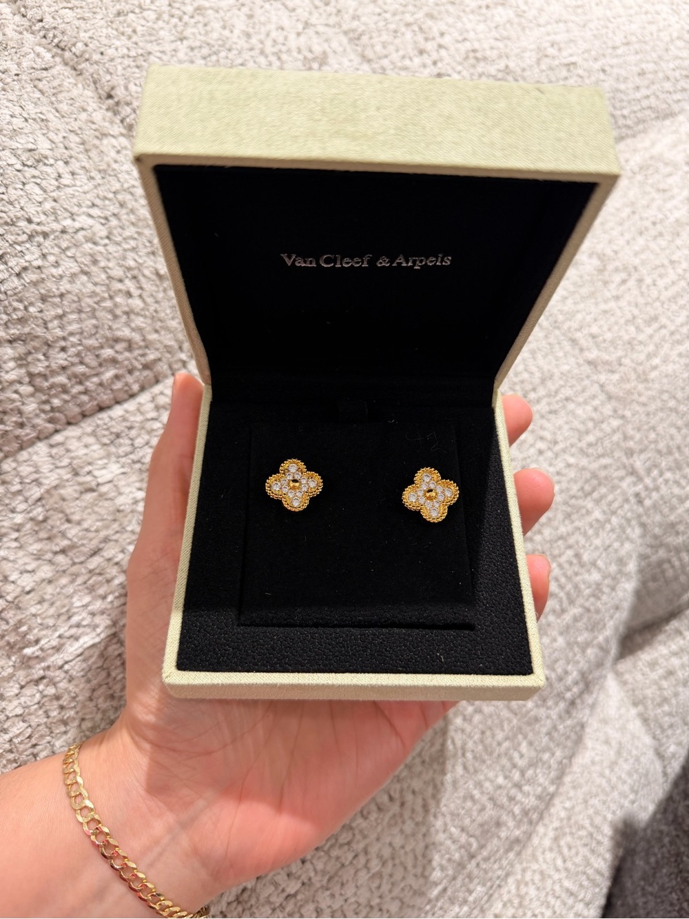 Van Cleef & Arpels Yellow Gold Diamond Clover Stud Earrings